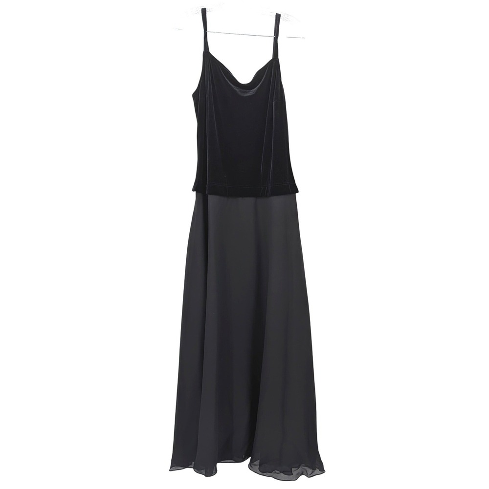 Vintage Black Velvet Maxi Dress Formal Evening Gown Full Skirt Size 16